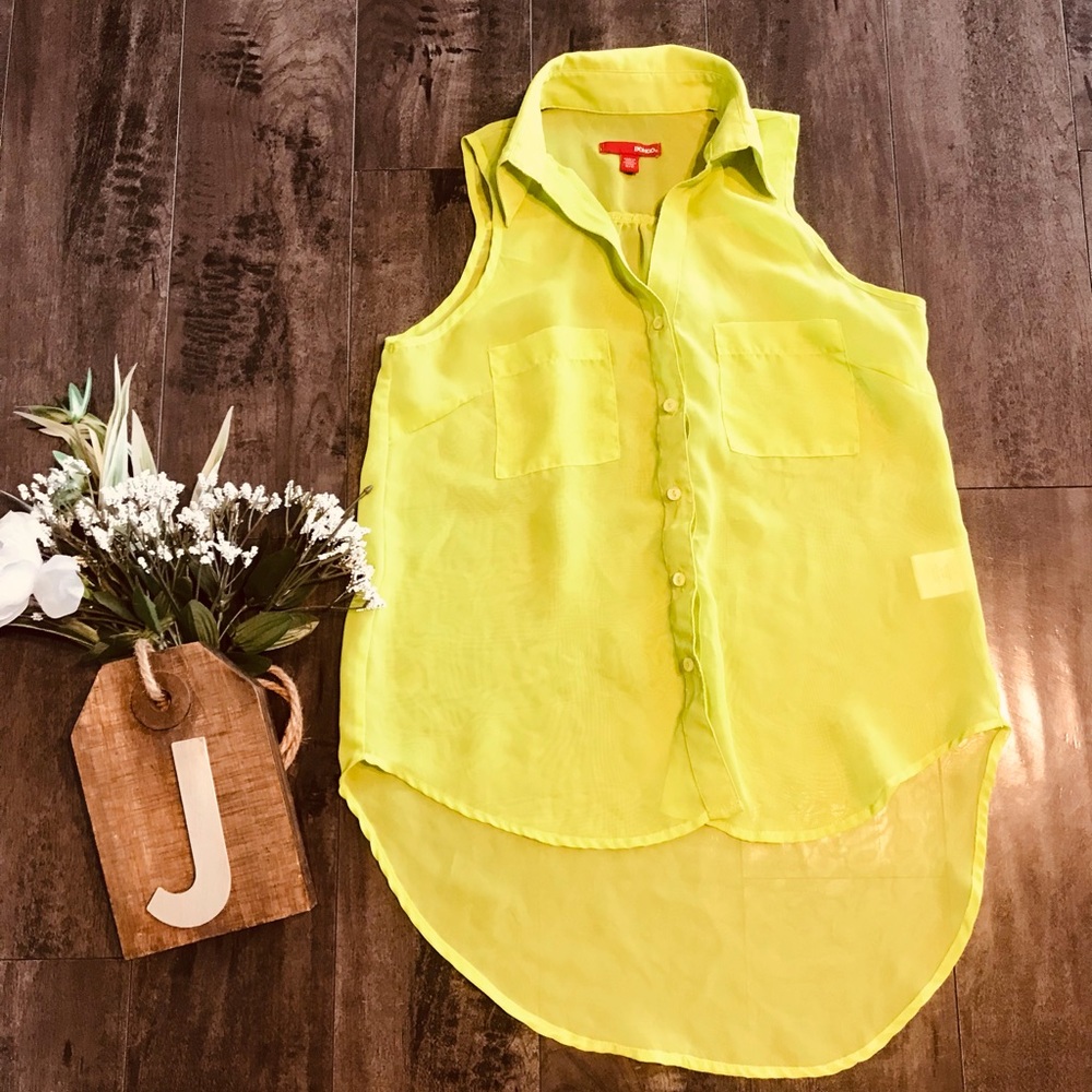 Bongo Sheer Neon High Low Button Down Shirt Size Small